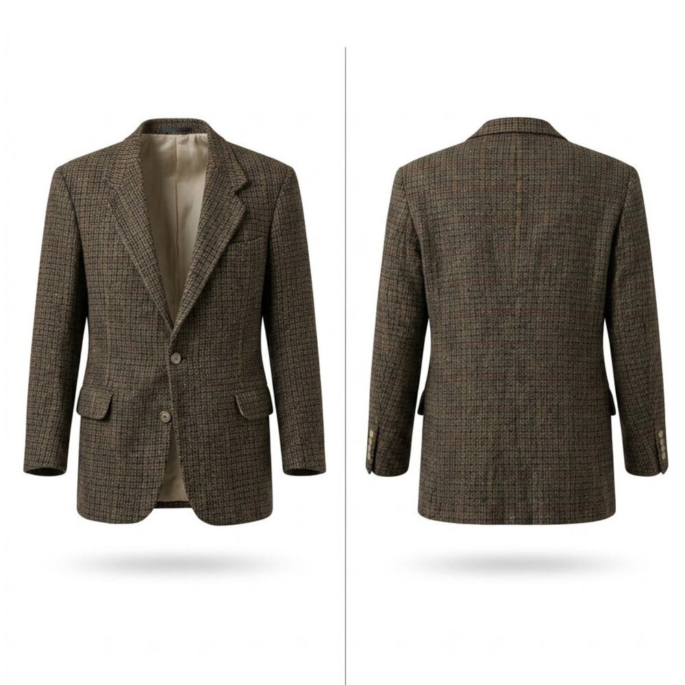 Oscar de la Renta Brown Houndstooth Tweed Blazer Jacket Men Size 42L
